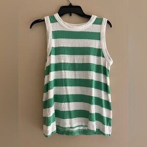 LOFT Green and White Striped Cotton Tank Top